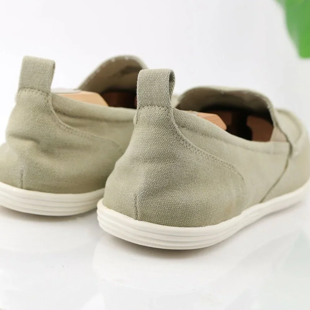 The Rail Mens Stockton Slip On Shoe‎ Size 10 Tan Khaki Canvas Moc Toe Casual